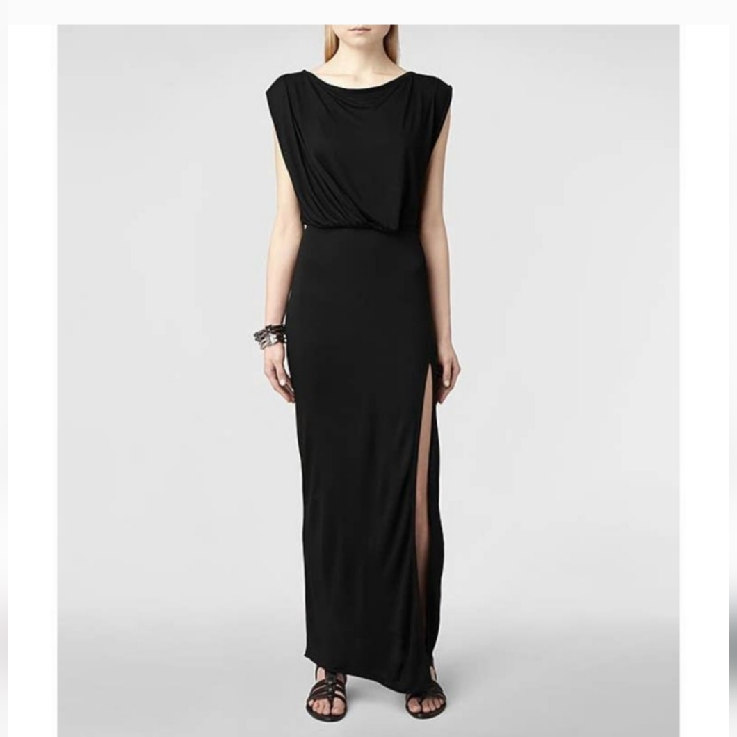 Allsaints Muse Black Slit Maxi Draped Dress Size 4